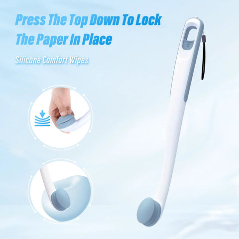 Butt Wiper Tool With Replaceable Head And 16.5 Inch Handle Locking Mushroom Head Toilet Aid Easy grip design, side view