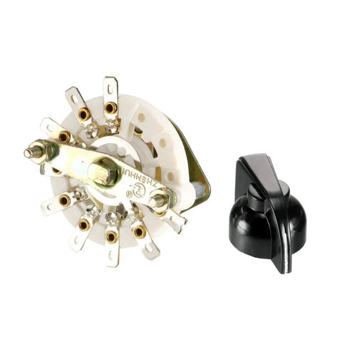 1P8T 1 Pole 8 Position Band Selector Rotary Switch with Knob, DIY Electronics, 1 deck, 9 pins, durable black knob, 6mm shaft