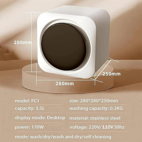 Hella Compact Two In One Mini Washer And Dryer Combo Wall Mount Portable Laundry Machine With Stainless Steel Drum, 3.5L, 0.3kg