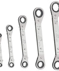 Reversible Ratcheting Box Wrench Set, 5 Piece, Made in USA, Black, Offset 25 Degree Ends, Laminated Strength.