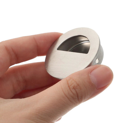 Hand holding Stainless Steel Semi Circle Cabinet Pulls 40mm Recessed Drawer Handles 4 Pack Brushed Hardware For Kitchen And Bathroom Cupboards