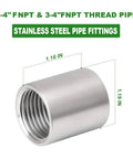 304 Stainless Steel Pipe Fitting Coupling Three Quarter Inch By Three Quarter Inch Npt Female Threaded Cast Connector