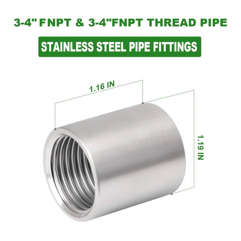 304 Stainless Steel Pipe Fitting Coupling Three Quarter Inch By Three Quarter Inch Npt Female Threaded Cast Connector