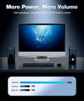 Dope Hi Fi PC Speakers With Bluetooth 5.0 And 3.5mm AUX Input, 14W RMS Desktop Speaker System beside monitor and keyboard