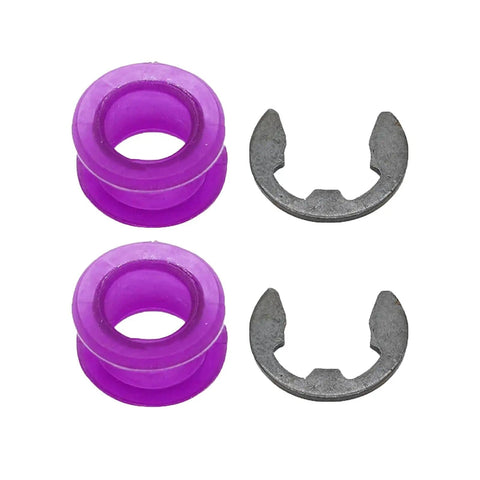 Toyota Automatic Transmission Gear Shift Cable Bushing And Clip Repair Kit 2-Pcs 33835-08010, includes purple bushings and metal clips.