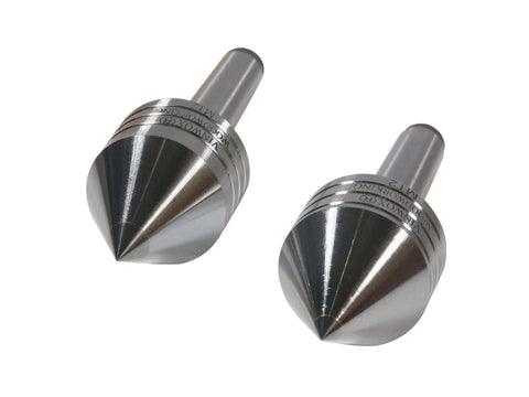 Two Carbide Tipped Wood Lathe Live Center 2MT Morse Taper Shank With 8mm Carbide Tip 60 Degree Point shown side by side