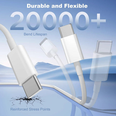 Two Pack 3 Foot USB A To USB C Cable For iPhone 17 Pro Max Air 16 15 Pro Max Plus 16e iPad Pro Air And Android Charger Cord USB C Fast Charging Up To 20W And USB 2 0 3 0 Data Transfer, highlighted bend lifespan feature