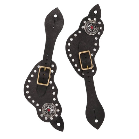 Dope Vintage Style Cow Leather Rhinestone Spur Strap With Adjustable Metal Buckle for horse riding gear