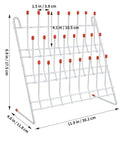 Solid 24 Position Lab Test Tube Drying Rack With Plastic Coated Metal For Science Experiments And Industrial Use Easy Drain Design side view with dimensions.