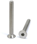 Heavy Duty M8 X 70mm Stainless Steel 304 Hex Socket Flat Head Cap Screws Kit, 10 Pc, shown with threaded & countersunk ends