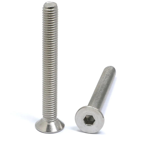 Heavy Duty M8 X 70mm Stainless Steel 304 Hex Socket Flat Head Cap Screws Kit, 10 Pc, shown with threaded & countersunk ends