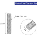 uxcell M6 stainless steel fully threaded rod, 25mm length, 1mm pitch, right-hand thread, 8-piece set, side view