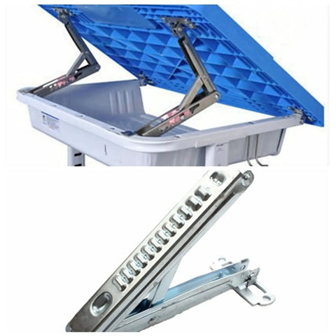 Beefy Heavy Duty Sofa Lifting Hinge with adjustable angle showing sturdy table frame support and soft close functionality