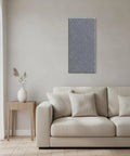 Straight Up Six Piece Soundproof Wall Panels With Flat Profile Acoustic Foam Tiles For Legit Noise Reduction In Living Rooms And Bedrooms Silver Gray setup on wall beside light sofa.