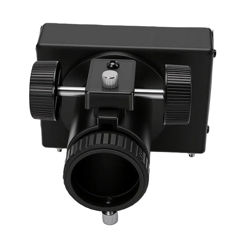 Pro Grade Telescope Focusing Seat For 140mm Reflector With 1.25 Inch Focuser And Locking Knob, black metal design, frontal view