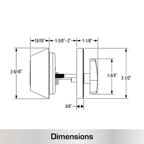 Satin Chrome Single Cylinder Deadbolt Lock For Commercial Security Built Tough ANSI Grade 1 UL Three Hour Fire Rating Interior Or Exterior Use Fits Doors From One And Three Eighths To Two Inches Thick Adjustable Backset Two And Three Eighths Or Two And with dimensions detailed in diagram
