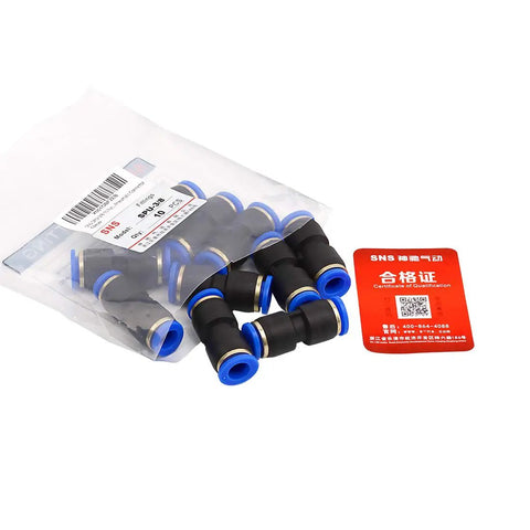 Pack of 10 Three Eighths Inch Plastic Straight Union Tube Fitting Pneumatic Connector for air and vacuum lines, quick connect