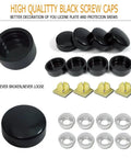 Tough As Nails Anti Theft License Plate Screws Featuring Tamper Resistant M6 Security Bolts In Rust Proof 304 Stainless Steel with black screw caps