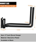 Dimensions and details of the E Track Tool Holder Organizer 4 Pack For Shovels And Gear Heavy Duty Double J Hooks Black E Track Accessories
