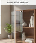 No-Drill Glass Door Hinge Set Stainless Steel Clamp-On Hardware for frameless cabinets and display cases on wood cabinet