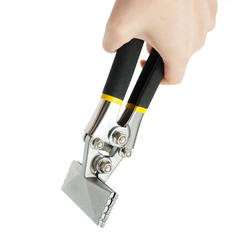 Hand holding Sheet Metal Hand Seamer with 6.35mm straight jaw, heavy duty bending tool for keel bending, nickel plated, ergonomic grips