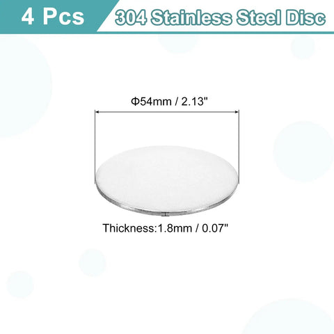 4 Pack 54mm Stainless Steel Discs For Dope Crafts And Jewelry Making, Flat Round Sheets 1.8mm Thick, Durable 304 Stainless Steel Blank Circles