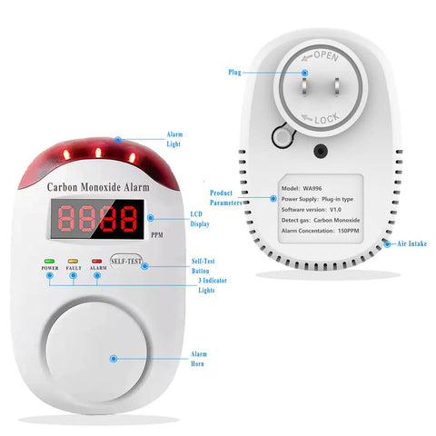 Portable Carbon Monoxide Detector 2 Pack For Travel And Home Plug In Wall With LED Digital Display Voice Alert Easy Plug