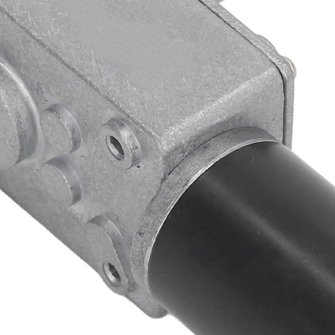 Close-up of Real Deal DC12V Self Locking Gear Motor featuring high torque metal gears and single shaft, designed for robotics.