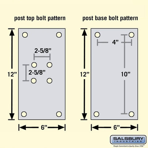 Diagram showing bolt patterns for Standard Pedestal Bolt Mounted Roadside Mailbox And Mail Chest In Black
