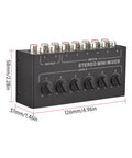 Six Channel Passive Stereo Mixer With RCA Inputs And Two Channel Output, Portable Audio Gear Distributor, No Battery Required