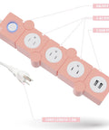 Pink Power Strip With Surge Protection, 3 AC Outlets And 2 USB Ports, Flexible Twist Design For Desk Or Floor, labeled features