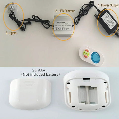 LED Outdoor Deck Lights Kit RGB 20 Pack 12V DC Low Voltage IP67 Waterproof Remote Dimmable with accessories displayed.
