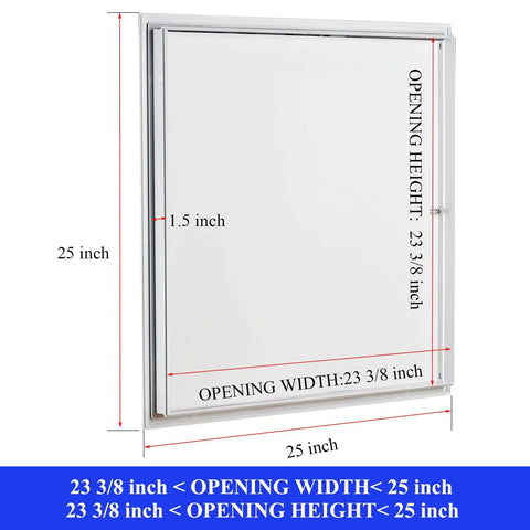 Heavy Duty Steel Access Panel With Locking Key For 24 Inch Drywall Cutout Ceiling And Attic Hatch Two Pack showing size dimensions.