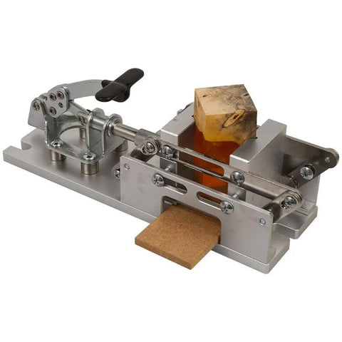 Self Centering Pen And Bottle Stopper Drilling Vise For Wood Turners with parallel jaws, holding wood blank on drill press