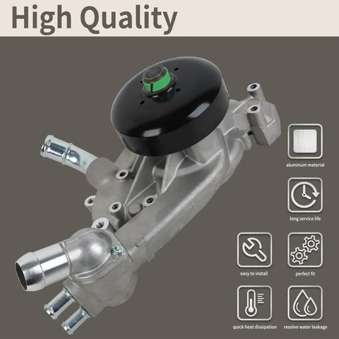 Top Tier Heavy Duty Water Pump With Coolant Thermostat And Gasket Set For Cadillac Escalade Chevy Silverado Tahoe Avalanche Suburban Trailblazer 2000 To 2006 Plug And Play Bolt In Swap Pro Cooling Boost, aluminum, high-quality, detailed view.