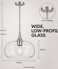 HXXLFONEDP Glass Pendant Light for Kitchen Island, 10 Inch, Brushed Nickel with wide clear glass shade and adjustable height.