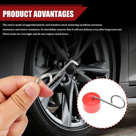 Three Piece No Sweat Wheel Hub Bolt Cover Removal Tool Set Killer Lug Nut Extractor Hooks with stainless steel and plastic design, extracting bolt caps.