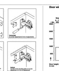 Diagram showing installation and adjustment for 4 Pack Inset Frameless Soft Close Hinges with 3D Adjustable Clip On Concealed European Hinges.