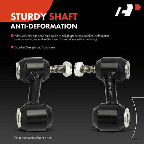 Two Pack Rear Sway Bar Links For Chevy Malibu, Impala, Malibu Limited, Buick LaCrosse And Regal Stabilizer Link Replacement For 2010-2020 GM Sedans Direct Fit Easy Install shown with sturdy shaft.