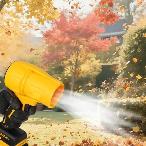 Brushless Leaf Blower Cordless 20V Handheld Jet Fan Turbo Air For Patio And Lawn Care High Speed 30000 RPM Blows Leaves And Dust Fast Quick Drying No Battery Or Charger Included in use blowing autumn leaves