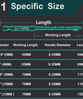 Green masonry drill bit, side view with 3/16 in (5 mm) diameter size chart