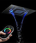 Fresh Concealed Led Rgb Shower System With Glossy Chrome Finish Eighty By Sixty Centimeter Rainhead with remote and water flow.