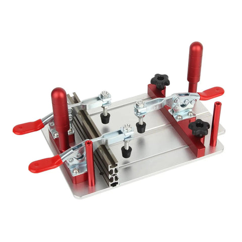 Coping Sled For Router Table With Adjustable Clamp Pro Grade Safety Push Sled Rail Coping Jig in red metal with clamps