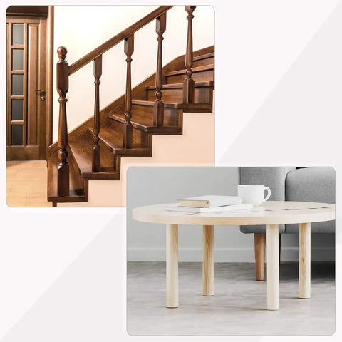 Built Tough M4 Double Ended Hanger Bolts With Corrosion Proof Zinc Finish For Snug Lock Wood To Metal Joints Super Quick To Twist Inside Boards Awesome For Home Furniture Buildouts And Workshop Rack Setup Twenty Piece Pack shown with wooden staircase and furniture.