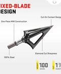 Evo X Montec Fixed Blade Broadhead Pack Of 3 100 Grain Three Blade Design for bow hunting with cut-on-contact and steel durability.
