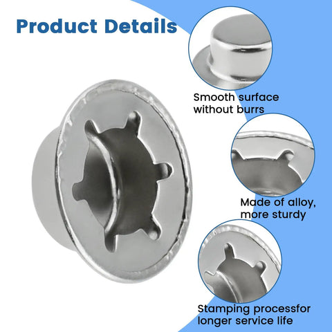 Detailed view of Heavy Duty Push On Pushnut Caps Set for Half Inch Axles, showing smooth surface, alloy material, and stamping process.