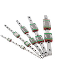 Top Tier Precision MGN7C Miniature Linear Guide Rail Kit with red and green slides for 3D printers and CNC machines.