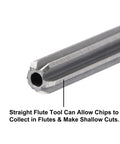 uxcell chucking reamer with six straight flutes and round steel shank, close-up of cutting end