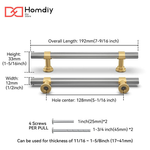 20 Pack 5 Inch Two Tone Brushed Nickel And Gold Cabinet Pulls Silver Cabinet Handles dimensions illustration