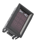 Dual LED Voltmeter Ammeter Panel Meter For Electronics Projects Up To 50A With Red And Blue Display, angled side view